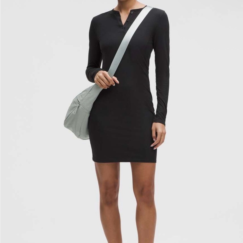 Lululemon All Aligned Ribbed Long-Sleeve Henley Dress Black size 10